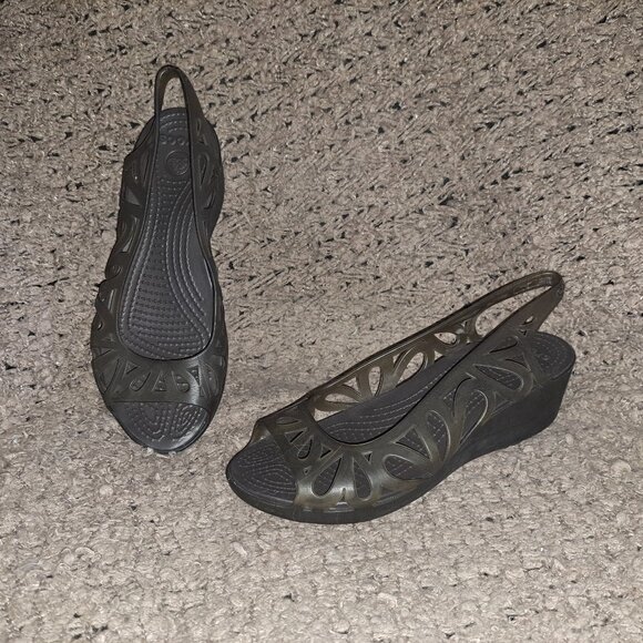 CROCS-Adrina Slingback Wedge Peep Toe Slip On Shoes Cut Out-Size 7-Excellent - Picture 1 of 8